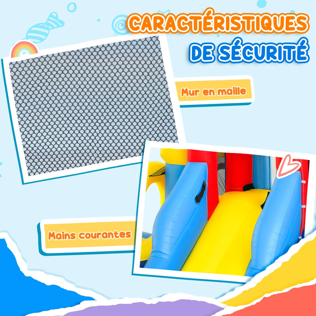 Castello gonfiabile per parco acquatico con scivoli, trampolino, parete arrampicata, cannone e canestro ¨C zephmum ¨C Colore variabile, Materiale PVC, Dimensioni variabili