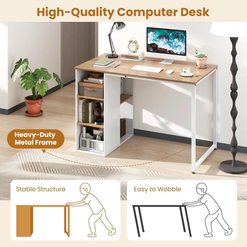 Scrivania per computer con stoccaggio, tavolo da studio con 5 scomparti aperti e struttura in metallo, moderna di lavoro a casa (naturale)