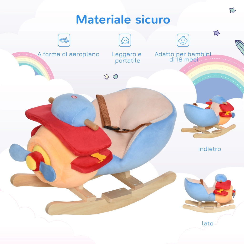 Cavallo a Dondolo in Legno a Forma di Aeroplano per Bambini ¨C Zephmum ¨C Naturale 60x33x45cm