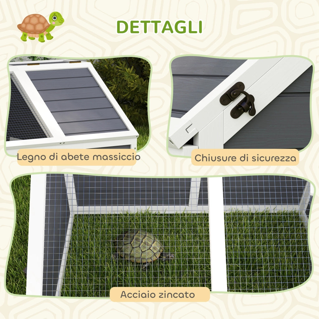 Casetta per Tartarughe di Terra ¨C Zephmum ¨C Legno Abete, Acciaio Zincato, Grigio e Bianco, 120x55x50 cm