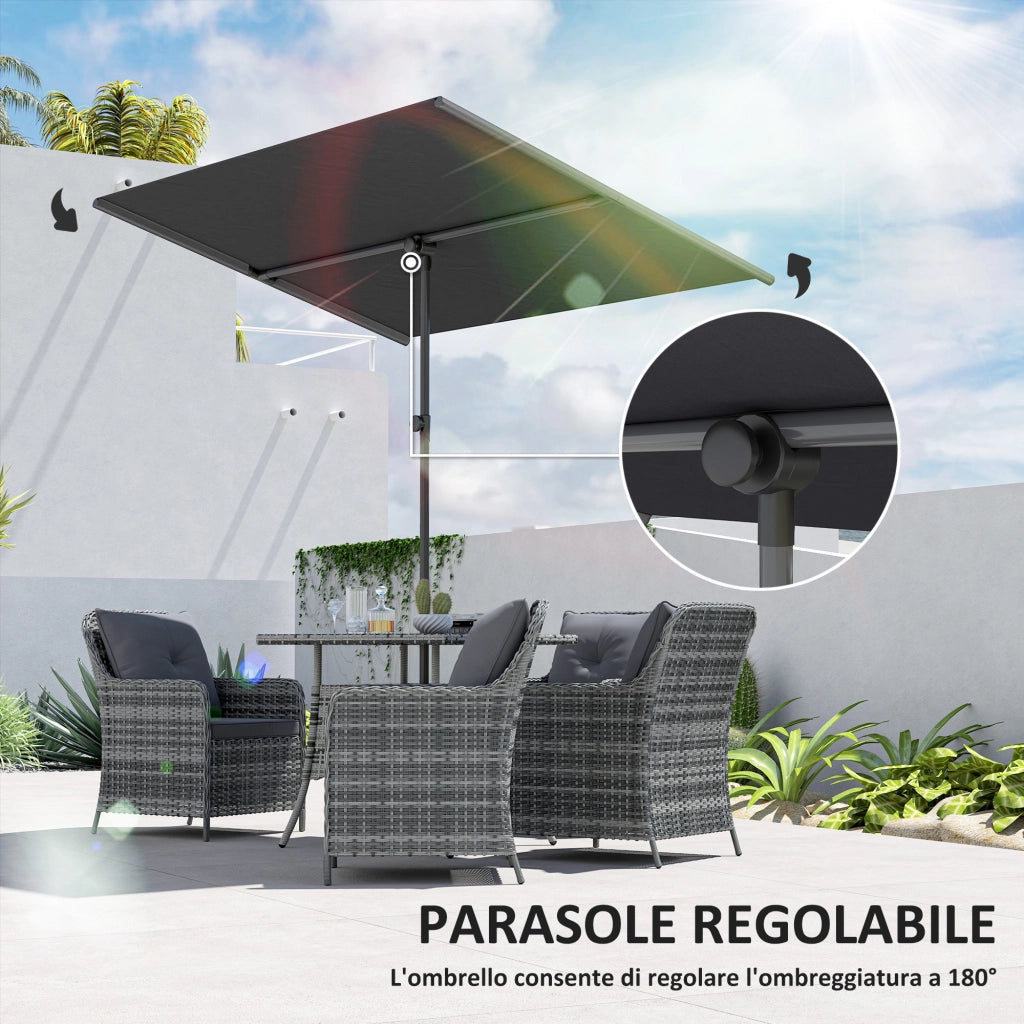 EasyComfort Ombrellone per Esterni 1.5x2 m Girevole a 180°, in Poliestere e Alluminio, 150x205x120-215 cm, Grigio Scuro