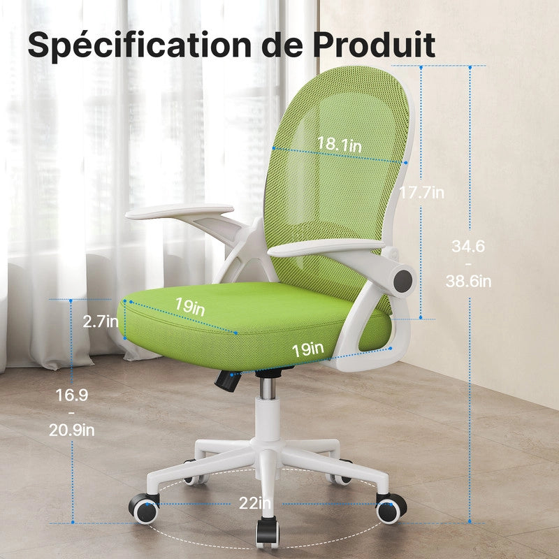 Sedia da ufficio-Sedia da ufficio in  con braccioli-Sedia ergonomica in rete traspirante-Altezza regolabile-Home Office-Verde