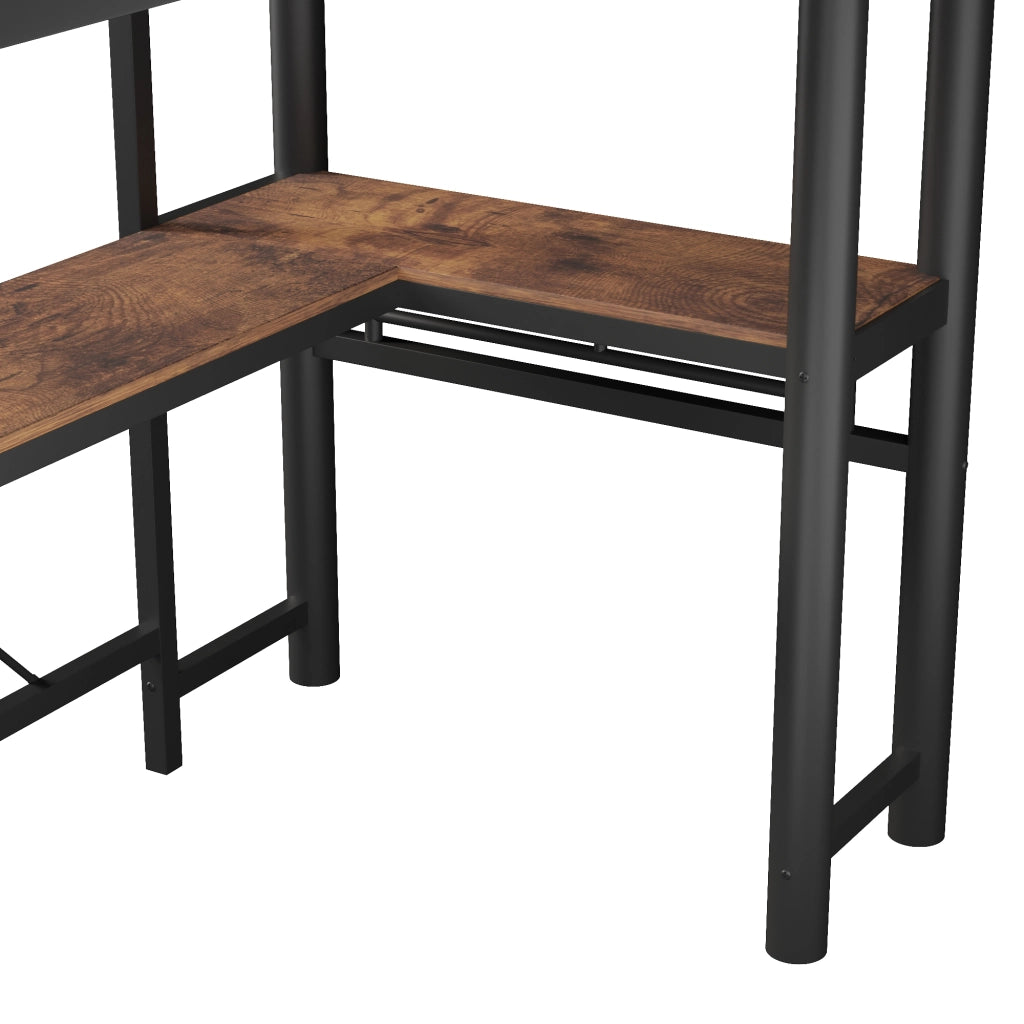 Letto a soppalco 90 × 200 cm con scrivania integrata scala doppia barriera alta metallo e MDF nero