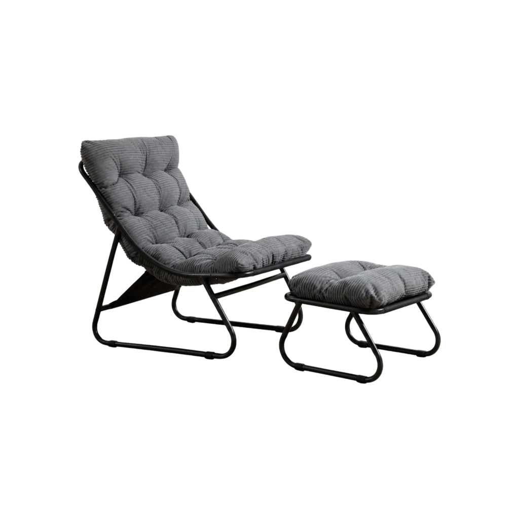 Poltrona da giardino con ottomano in steel grigio con cuscino imbottito per interni e esterni