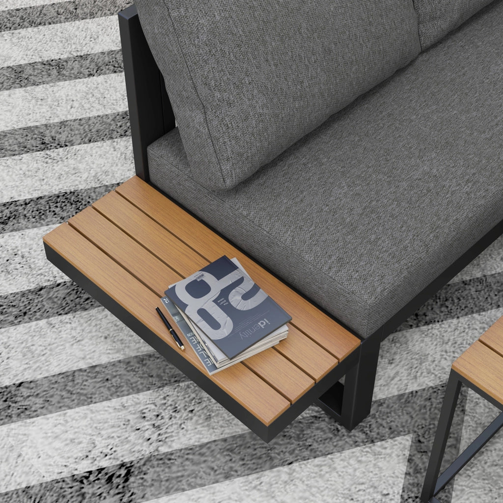 Set Salotto da Giardino 5 Pezzi ¨C Xylo ¨C Polyrattan Grigio e Legno Naturale 148x61x71,5cm