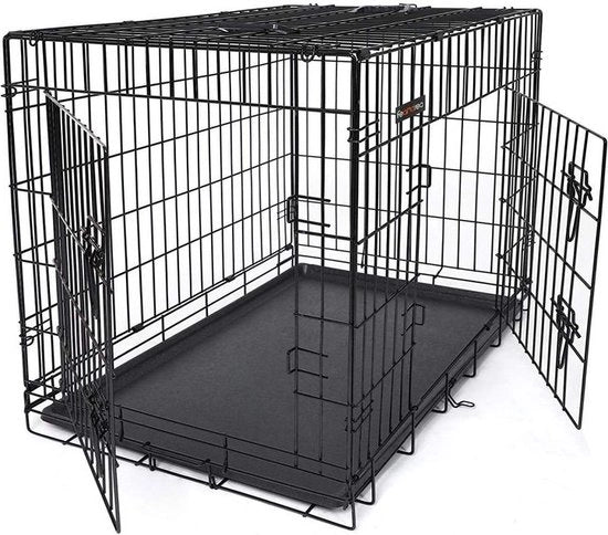 Recinzione per cani - 2 Porte - XXL - Materiale di alta qualità - Progetto di seconda porta - Facile da ripiegare - Buon lavoro artigianale - Base rimovibile - Materiale IJzerdraad-ABS Kunststof - Nero - 122 x 81 x 76 cm (L x H x P)