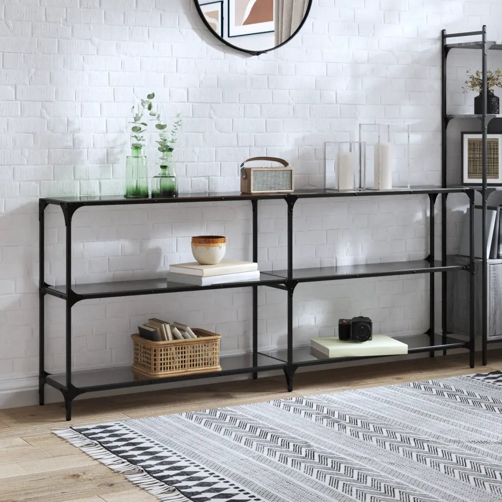 vidaXL Tavolino Consolle con Piano in Vetro Nero 194,5x30x81cm Acciaio