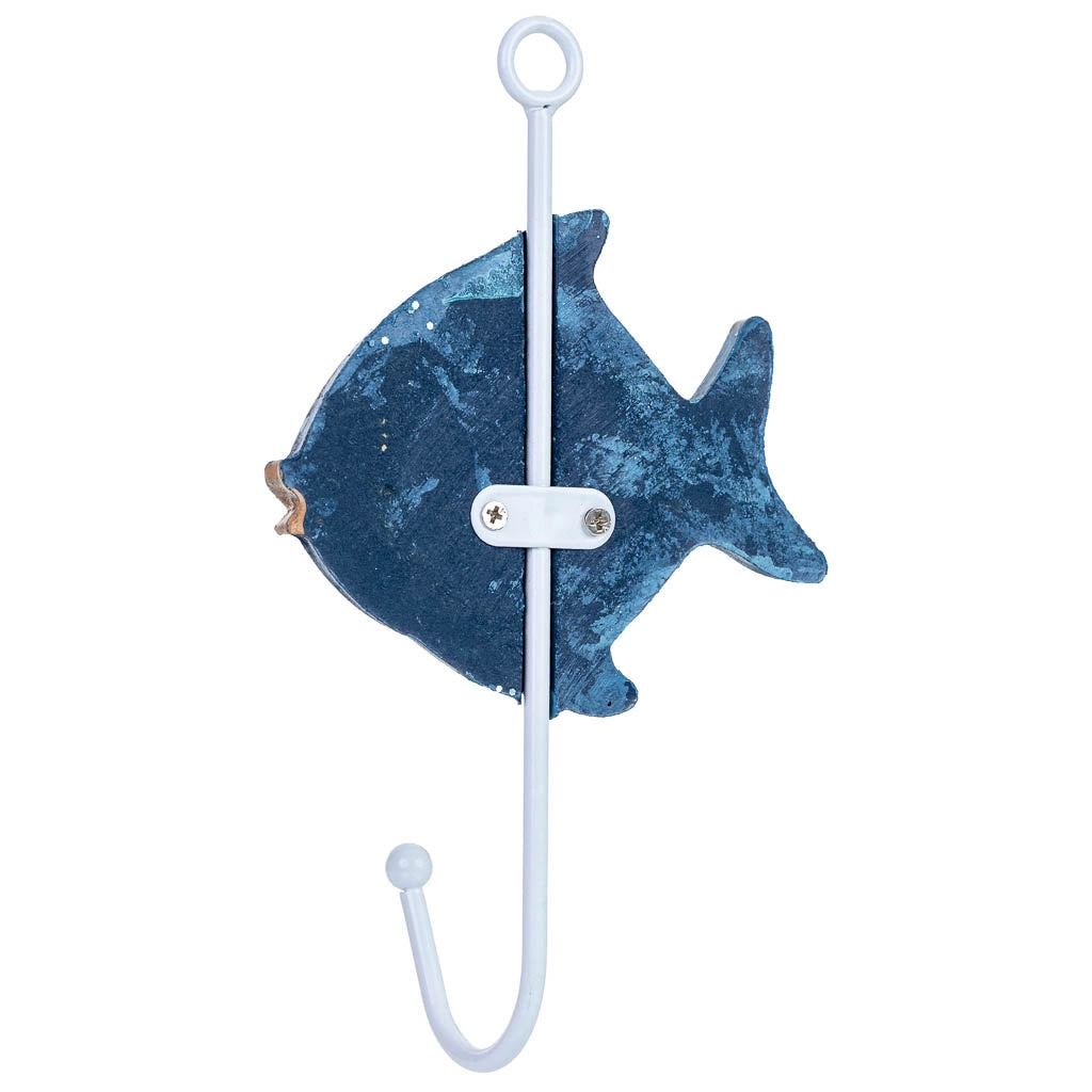 Gancio da parete a forma di pesce in legno blu, 10x4x16h cm
