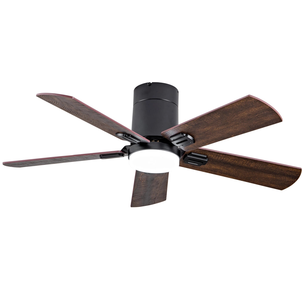 Ventilatore da soffitto 42 pollici a profilo basso con LED dimmerabile; nero e noce scuro