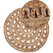 Tappeto Beige Rotondo 140 cm Boho Rustico Spirale Intrecciata Intrecciato Fatto a Mano in Juta Naturale Camera da Letto Soggiorno