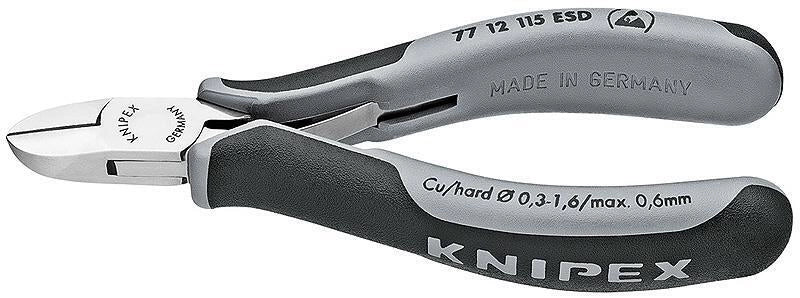 KNIPEX 77 12 115 ESDSB Tronchesi laterali per elettronica ESD con cerniera passante impugnature multicomponente testa tonda 115 mm colore Nero