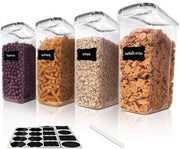 Set di 4 contenitori per grani da cucina - BPA libero - ermetico - con 24 etichette - nero - 4 litri di capacità