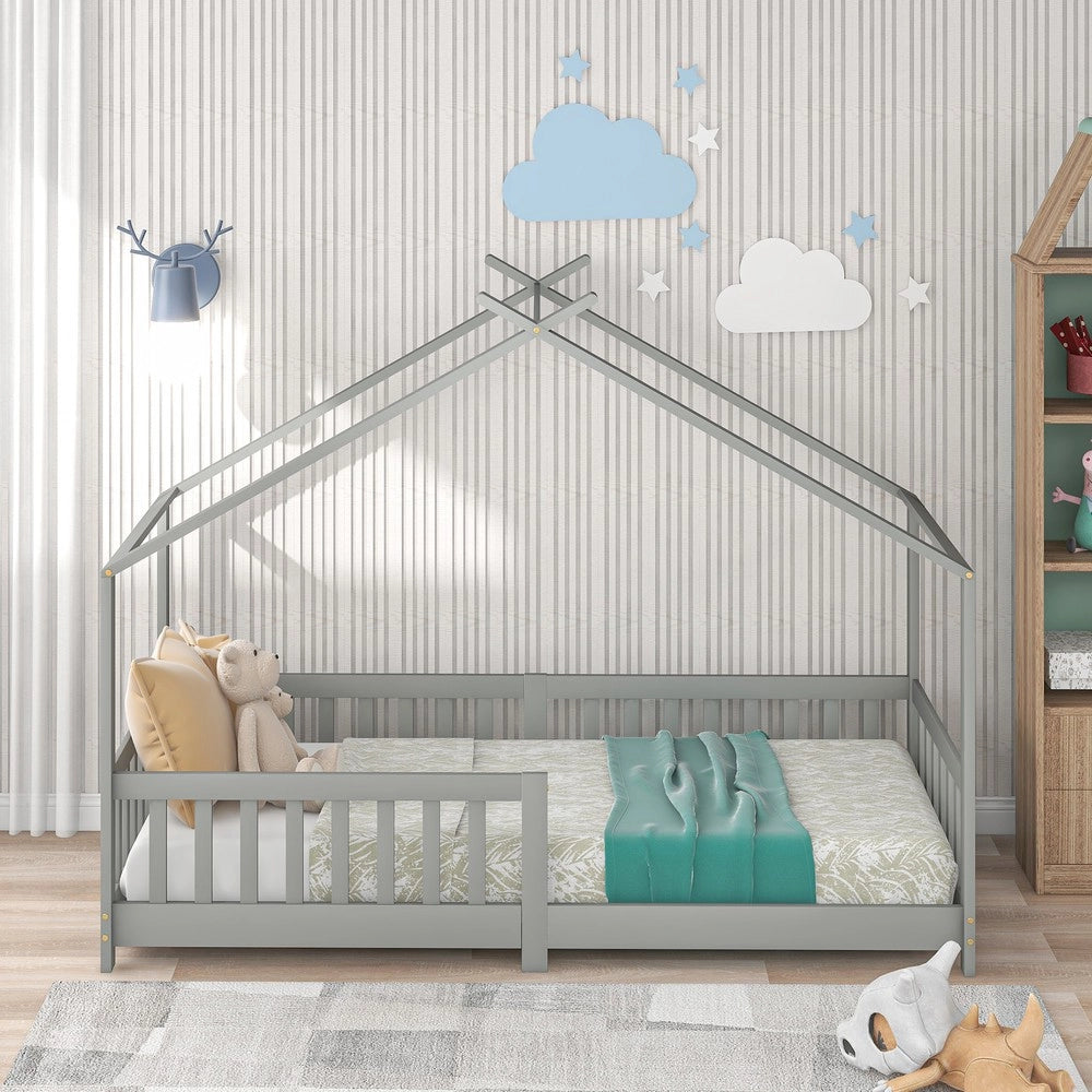 Letto Casetta Bambini in Legno Massello con Scala ¨C Xylo ¨C Grigio 90x200
