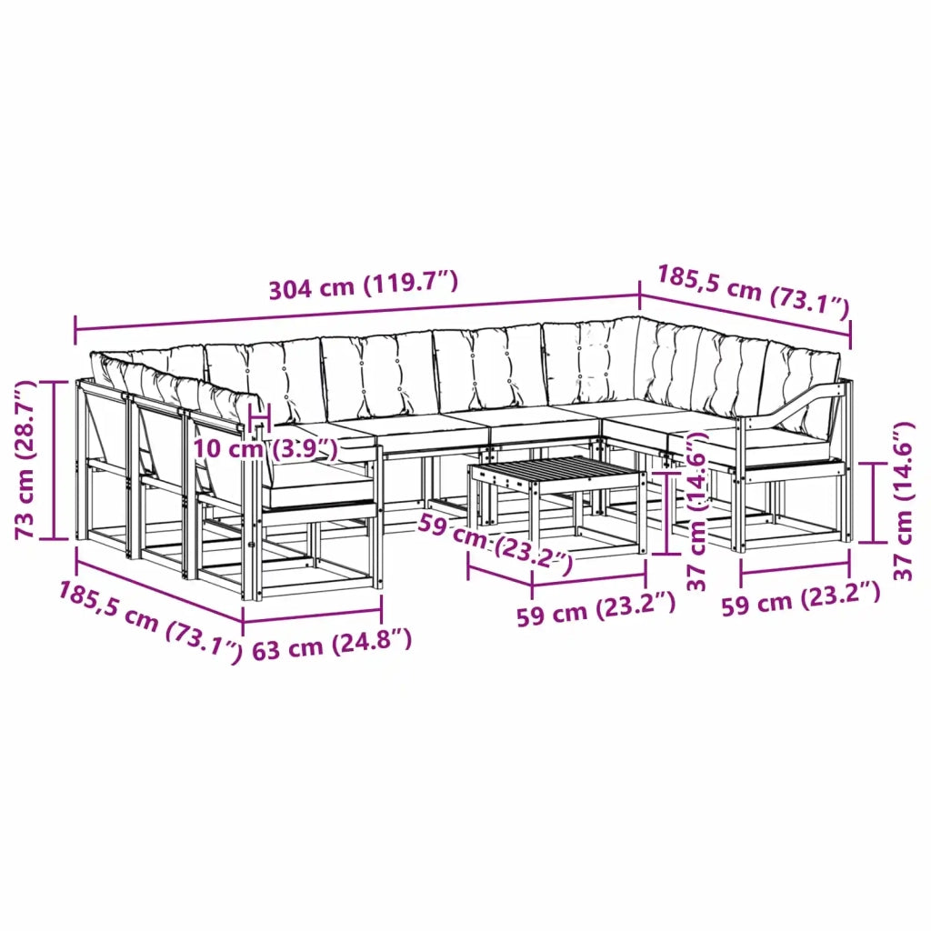 Set di divani da esterno con cuscino 10 pcs Bianco e Beige 3389895