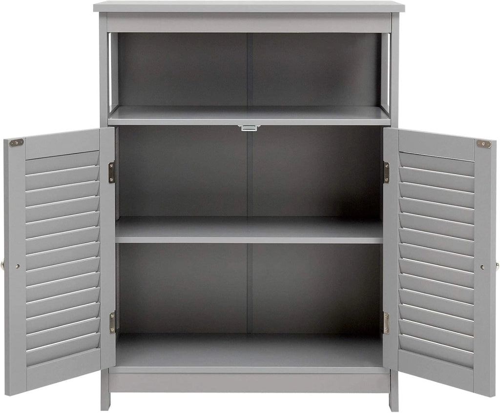 Armadietto Mobile Bagno Autoportante, con 2 Ante Legno e Ripiani Regolabili in Altezza, 3 Livelli, Multiuso e Salvaspazio, 30x60x80 cm (Grigio)
