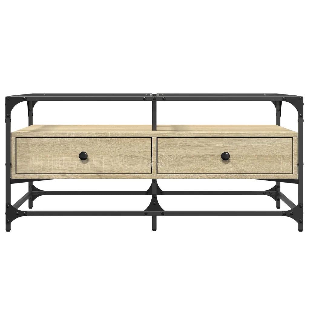 Tavolino con Piano in Vetro Rovere Sonoma 98,5x50x45 cm Acciaio