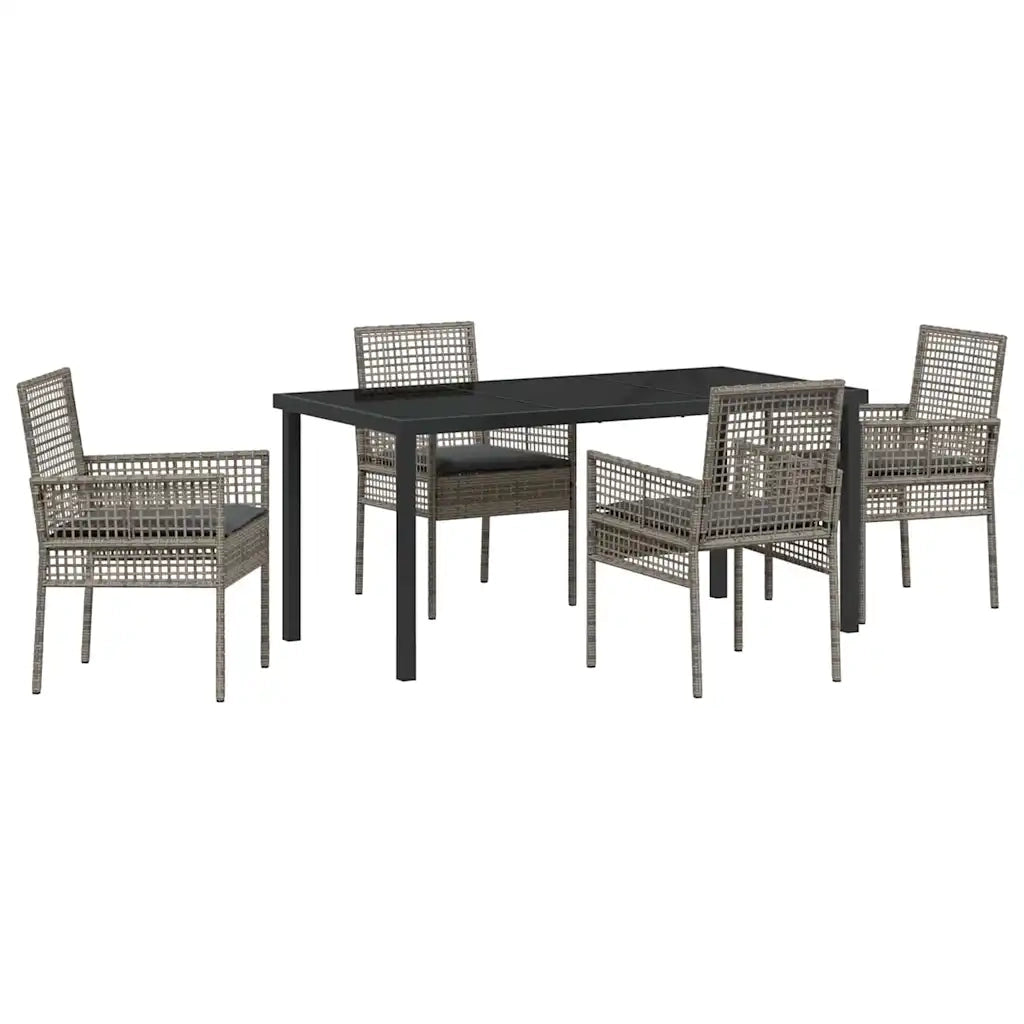 Set da Pranzo per Giardino con cuscino 5 pcs Grigio polyrattan