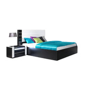 Letto contenitore 160 cm nero e bianco lucido con finitura in similpelle bianca