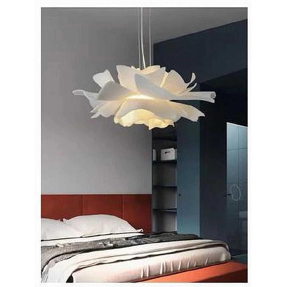 Trade Shop - Lampadario A Sospensione A Forma Di Fiore Petali Bianco Luce Attacco E27 Ip20 71607 -
