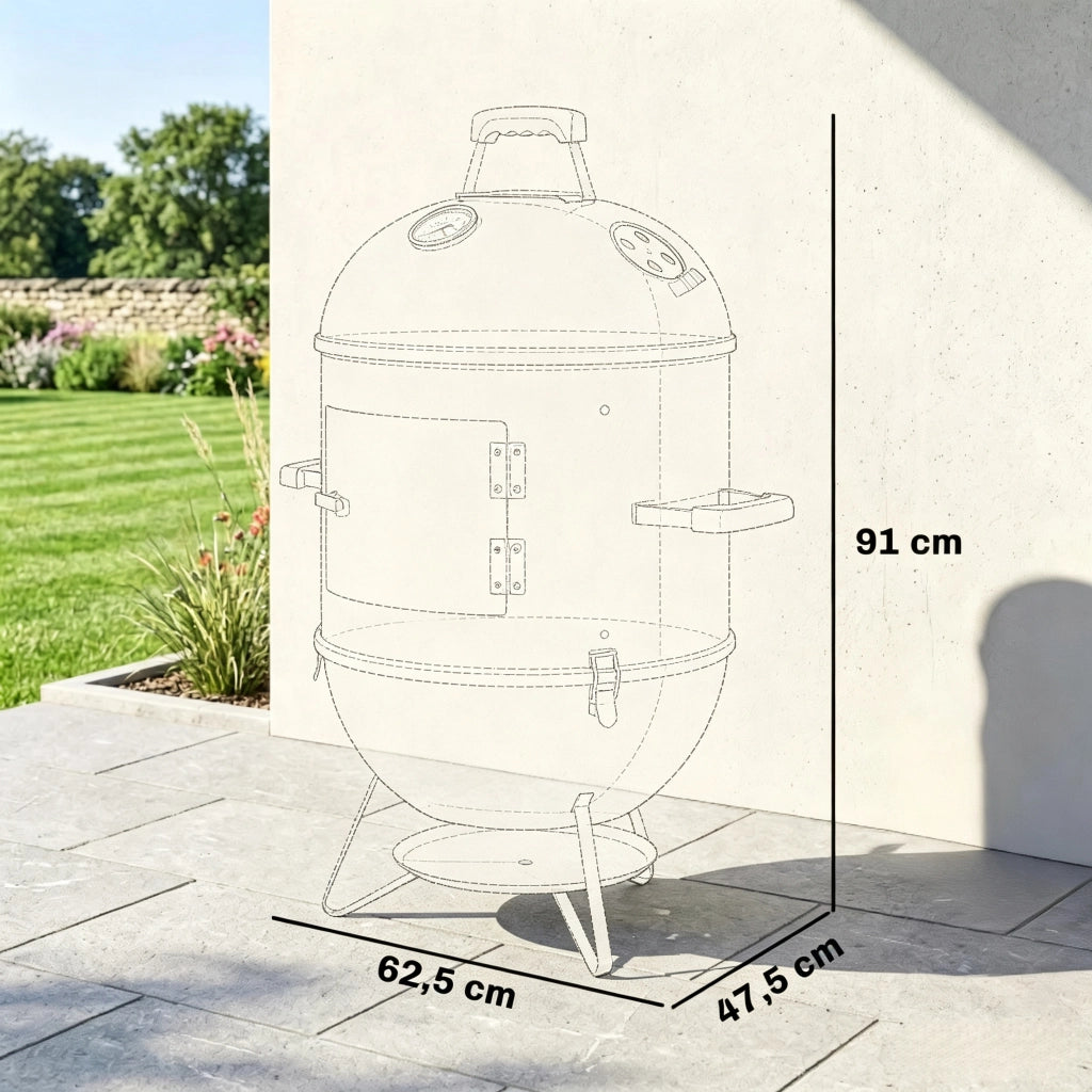 Camera di affumicatura 3 in 1 con 3 griglie da cucina, termometro integrato e ventilazione regolabile.