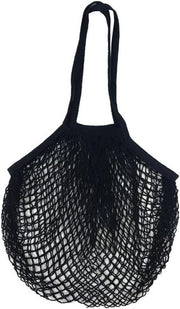 Borsa per frutta e verdura riutilizzabile in cotone - Borsa per spesa portatile - Sacchetto per spesa con stringa nera e design a rete.