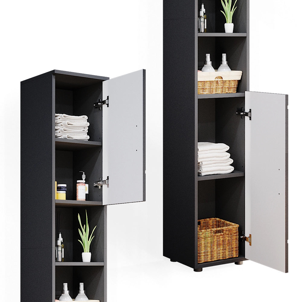 Set di mobili da bagno Irma Antracite lucido 2 parti, con colonna Vicco