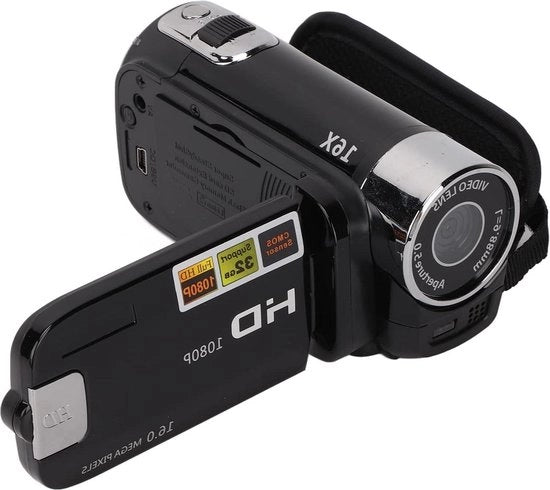 Compacta Videocamera Portatile con Schermo da 2.7 Pollici Registrazione Full HD 1080P Videoregistratore DV 16x Zoom Digitale per Studenti Giovani Anziani - Nero