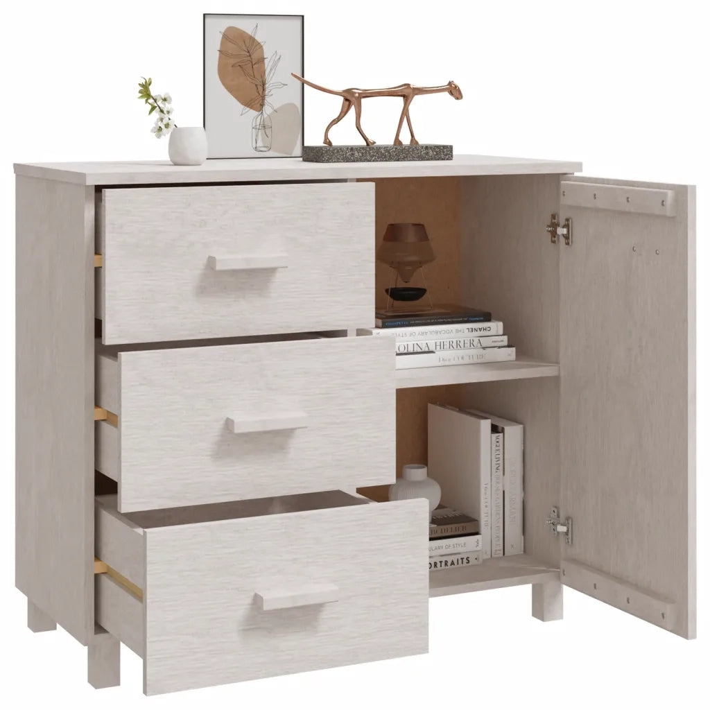 Credenza-Buffet-Armadio da cucina HAMAR Bianca 90x40x80 cm in Legno Massello di Pino