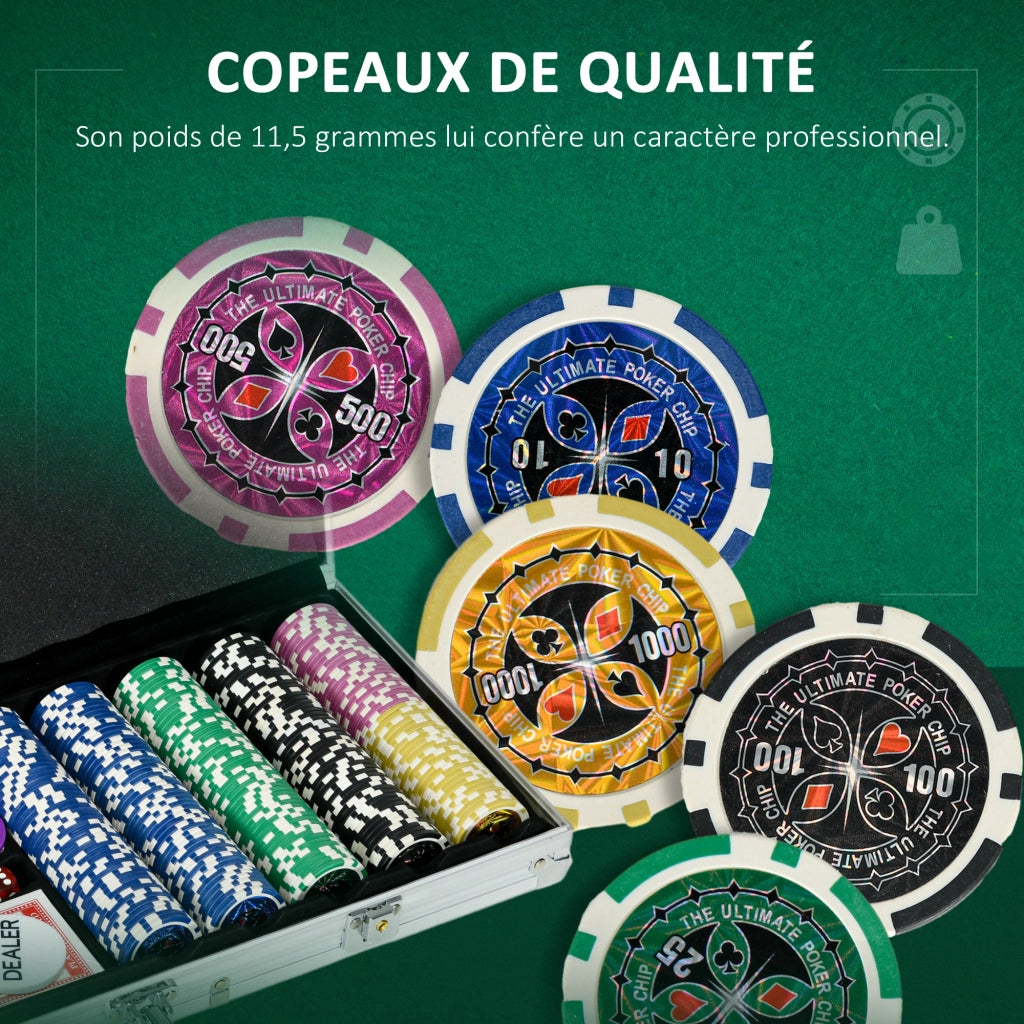 Set da Poker Completo ¨C zephmum ¨C 500 gettoni, 5 dadi, 2 mazzi carte, 3 bottoni, tappeto feltro