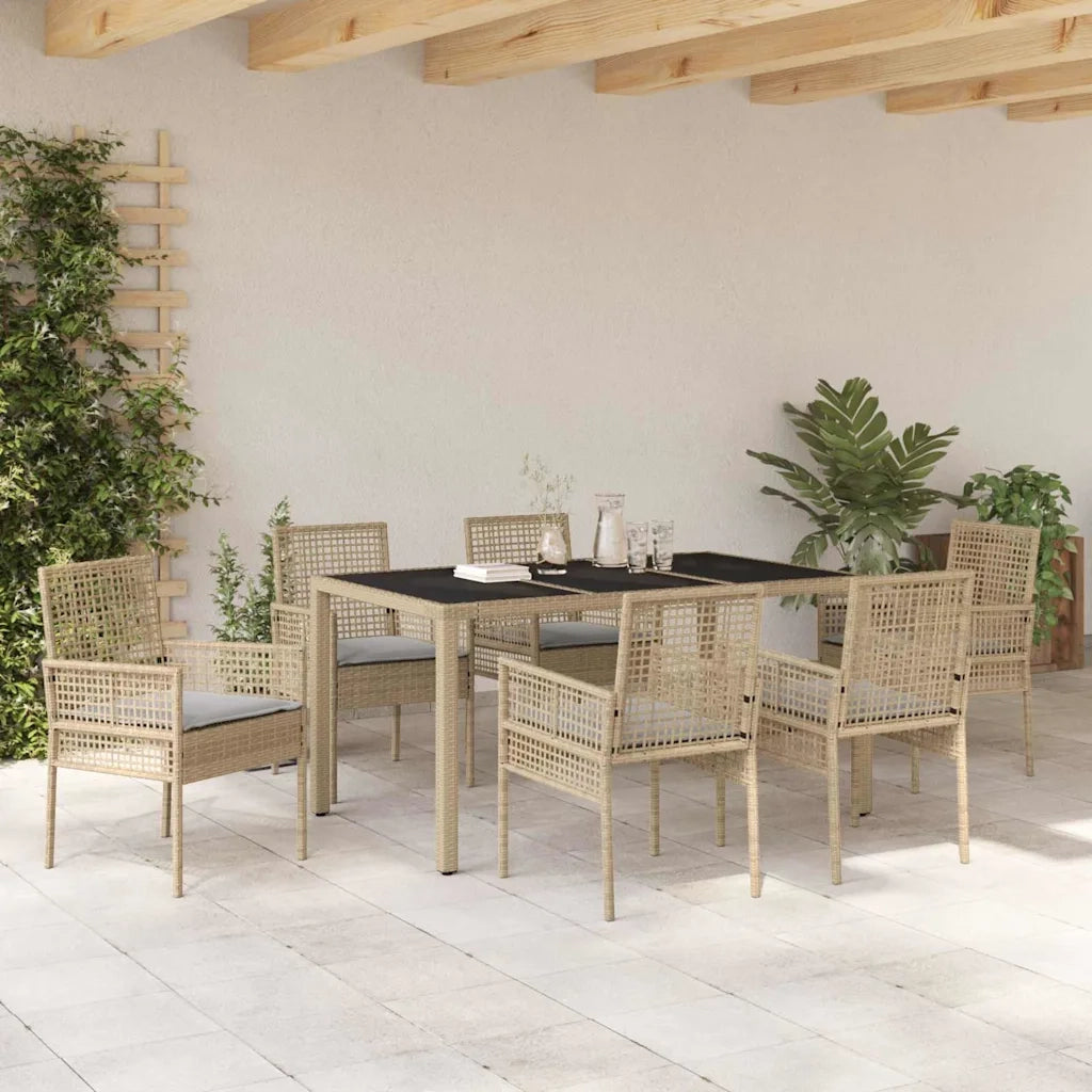 Set da Pranzo per Giardino 7 pcs Beige polyrattan 3334882