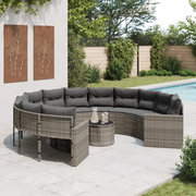 Divano da Giardino Tavolo e Cuscini Circolare Grigio Polyrattan
