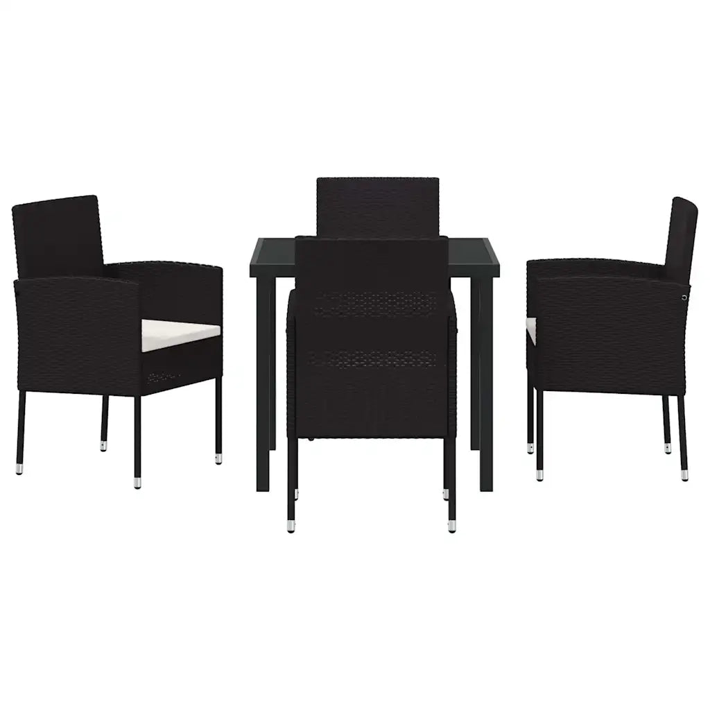 Set da Pranzo per Giardino con cuscino 5 pcs Nero polyrattan