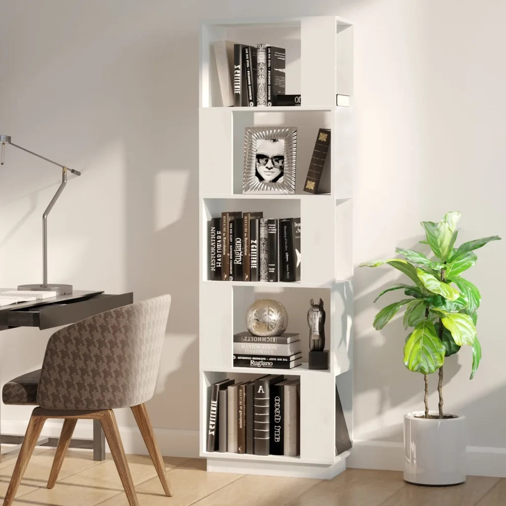 Libreria Divisorio-Scaffale per Libri-Mobile di Stoccaggio Bianco 51x25x163,5 cm Legno Massello di Pino