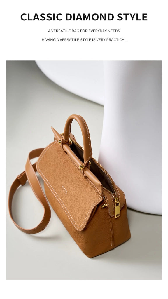 Borsa a tracolla da donna in vera pelle, stile western, marrone