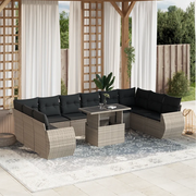 Set Divani da Giardino 11 pz con Cuscini in Polyrattan Grigio