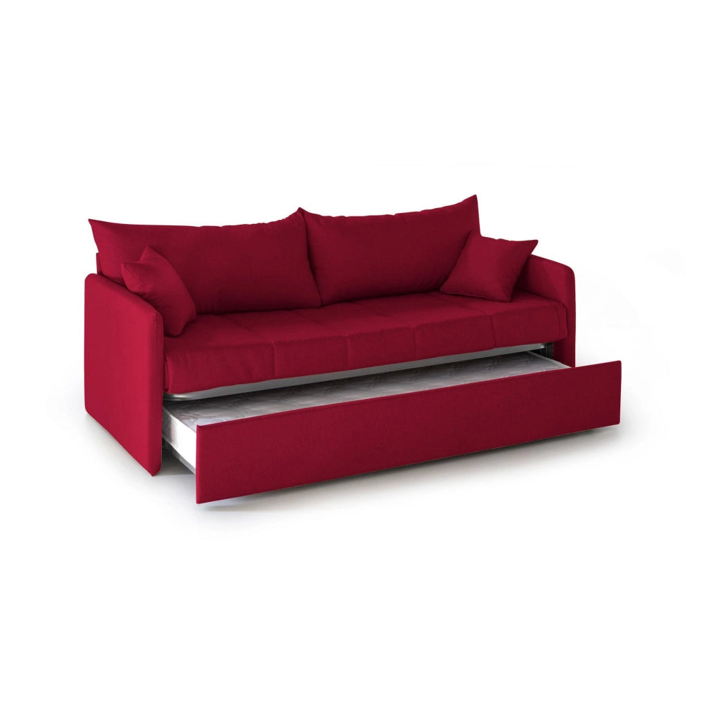 Avellana, Divano Letto 3 Posti Sfoderabile Made in Italy, 205x86 cm Rosso