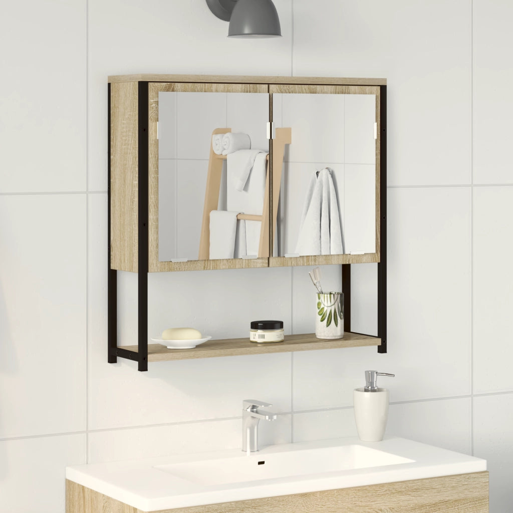 Mobiletto da Bagno con Specchiera  Rovere Sonoma 60x16x60 cm in Legno Ingegnerizzato