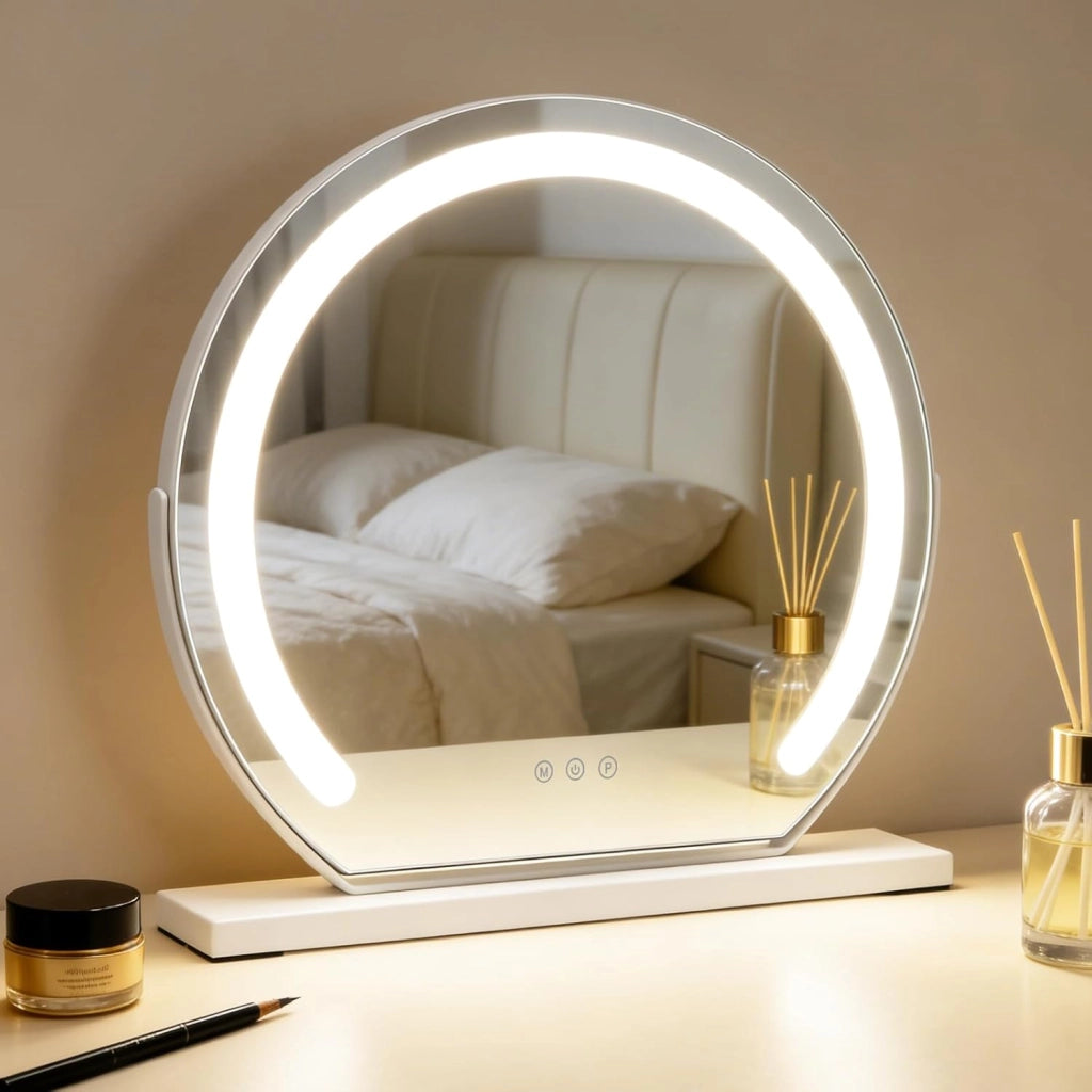 ZMH Specchio per il trucco illuminato rotondo specchio da toeletta LED 40x35cm 3 modalità di illuminazione regolabili