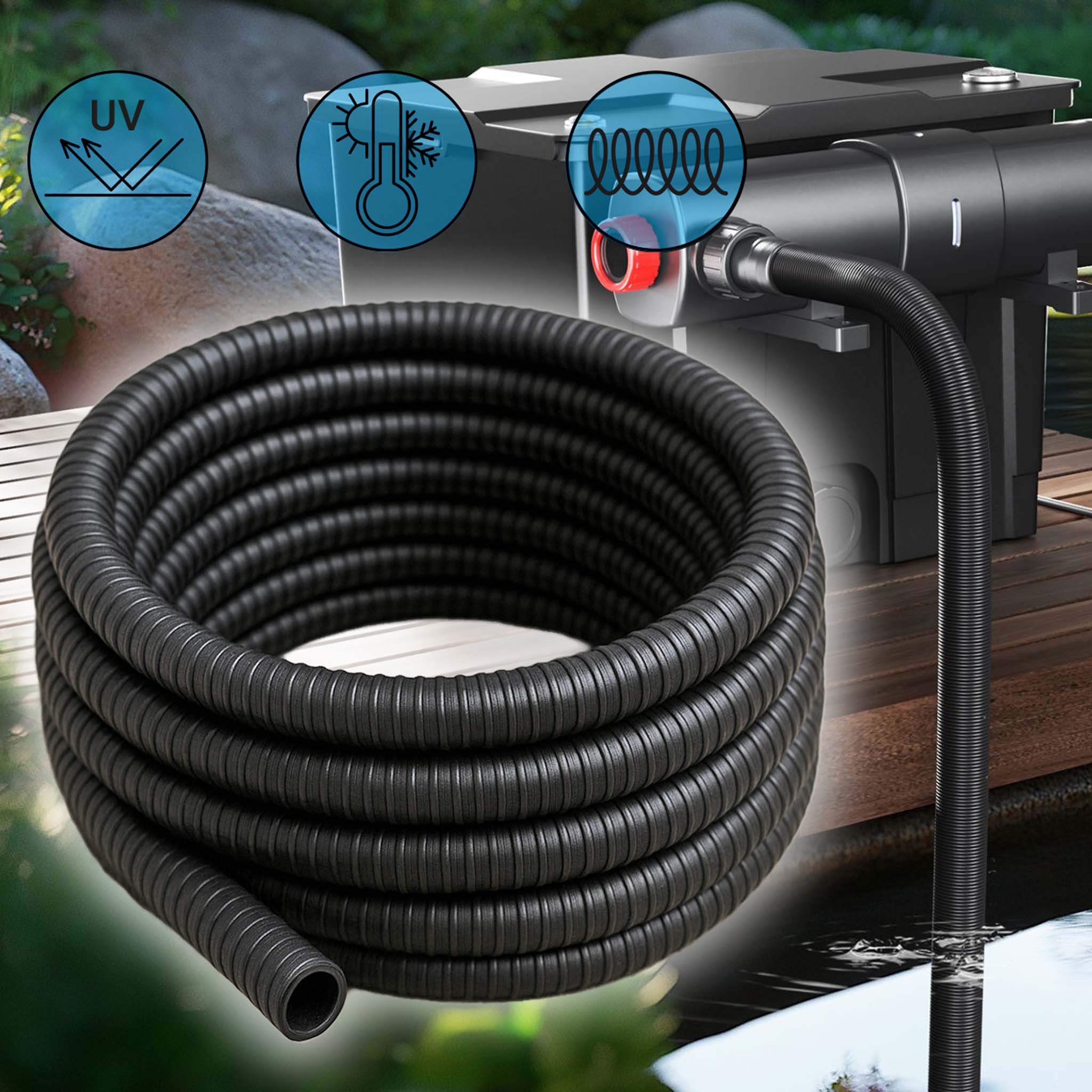 Tubo a spirale per laghetti 25 m 50 mm (2") nero Tubo spiralato per aspirazione