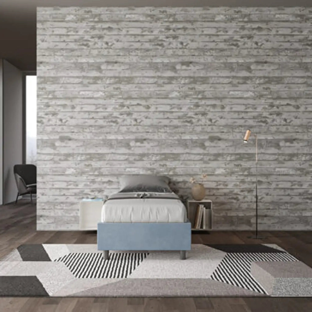 Letto singolo senza rete imbottito 80x200 microfibra azzurro Azelia