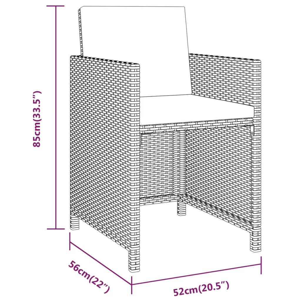 Set da Pranzo per Giardino 3 pz con Cuscini Nero 3094301