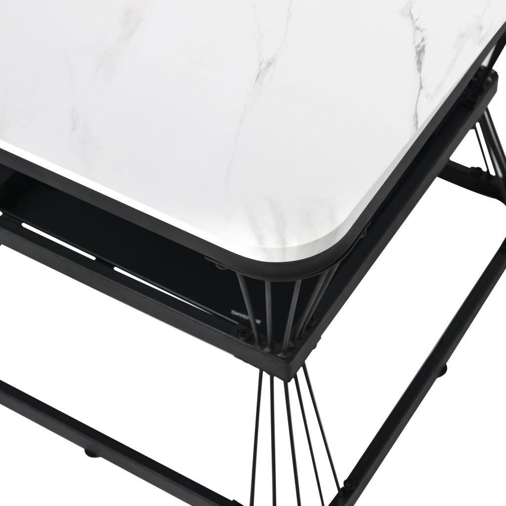 TAVOLINI Set da 2 pezzi 65x65x45 cm e 45x45x39,5 cm MDF bianco, acciaio nero