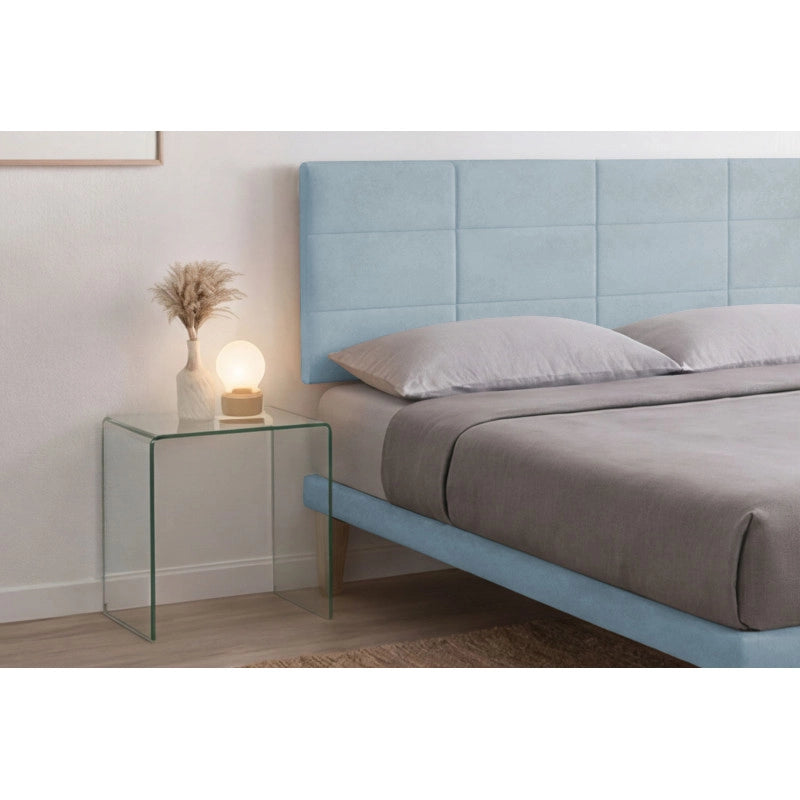 Letto imbottito Matrimoniale 160x190 cm Square - Con rete,Microfibra,Azzurro