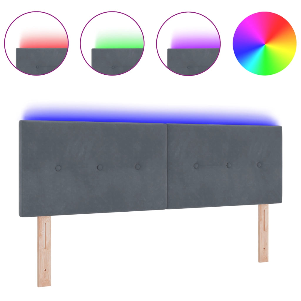 testiera LED  con bottoni imbottiti grigio scuro 72 cm in velluto