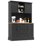 Vetrina da Cucina Alta con 3 Cassetti e LED; Design Moderno; per Cucina o Soggiorno; in MDF; Nero e Naturale; 115x40x180 cm