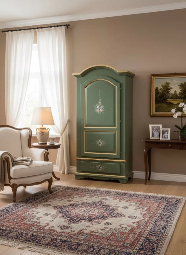 Armadio classico 1 anta shabby legno verde decori filo oro 96x56x196 - Mobili 2G