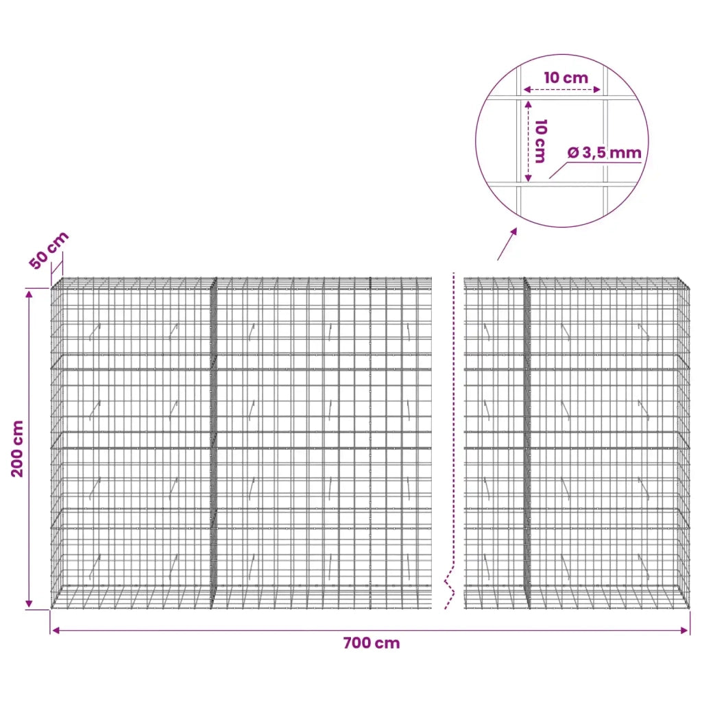 Gabione con Filo da 3,5 mm e Rete da 10x10 cm 700x50x200 cm 3463352