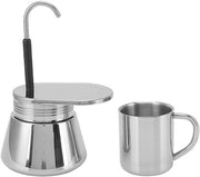 Caffettiera Portatile per Campeggio - Materiale Inox - Capacità 220ML - Ideale per Fornelli a Gas - Caffettiera con Tappo e Manico - Alta Qualità