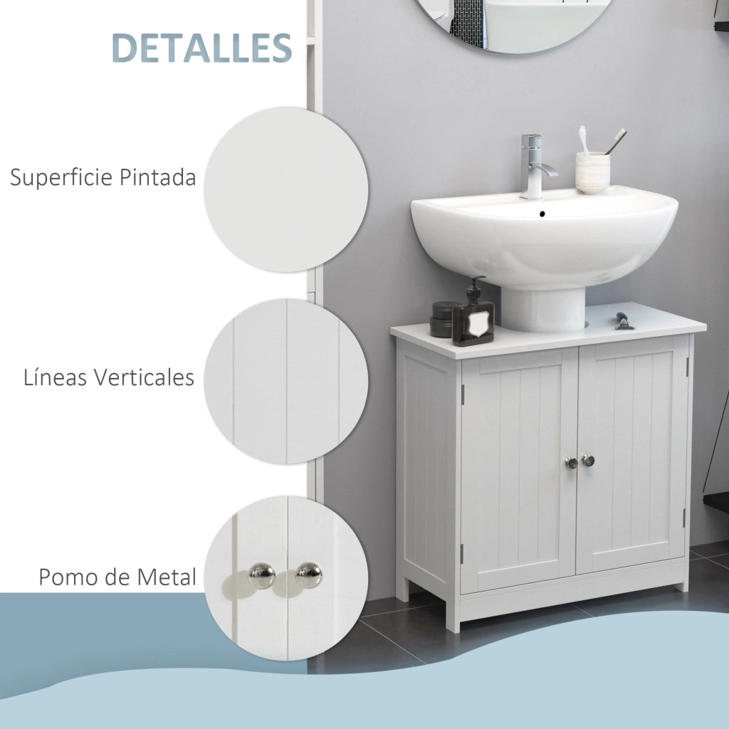 Mobiletto Bagno con 2 Ante e Ripiano Regolabile ¨C zephmum ¨C Bianco 60x30x60 cm