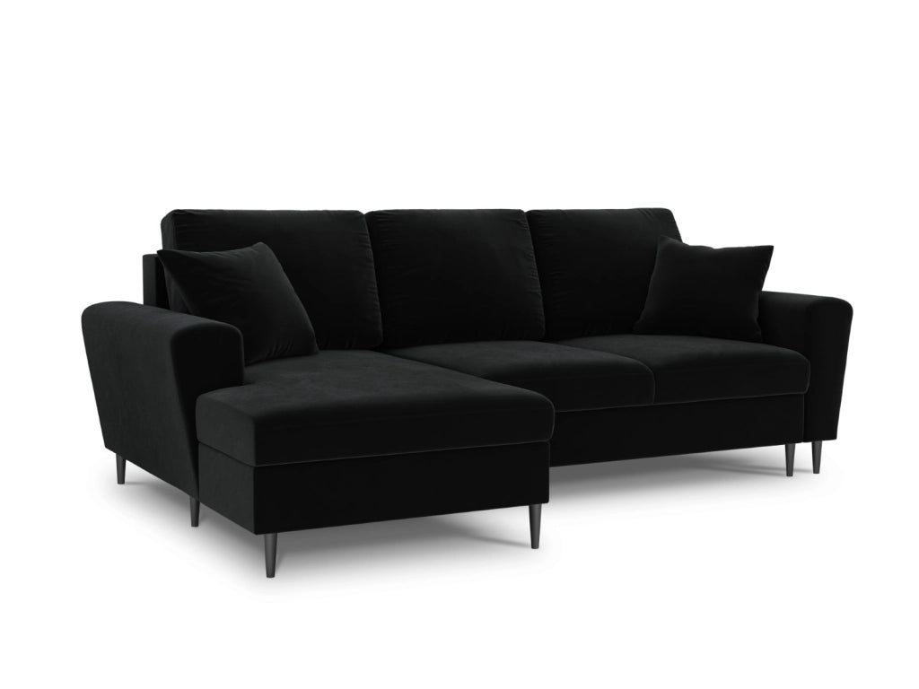Cosmopolitan Design - Divano convertibile angolare sinistro con contenitore "Kyoto" 4 posti in velluto nero 